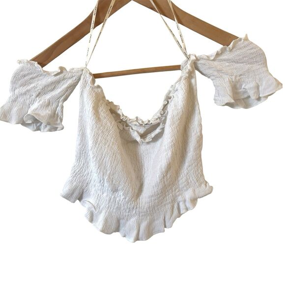 White Ruffled Off-Shoulder Crop Top - Picture 1 of 10